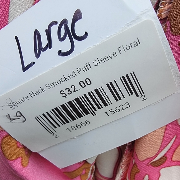 HOMEBODY'S Mini Dress Floral Pink and Brown ,Smocked Square Neck . Size L. - Picture 5 of 6